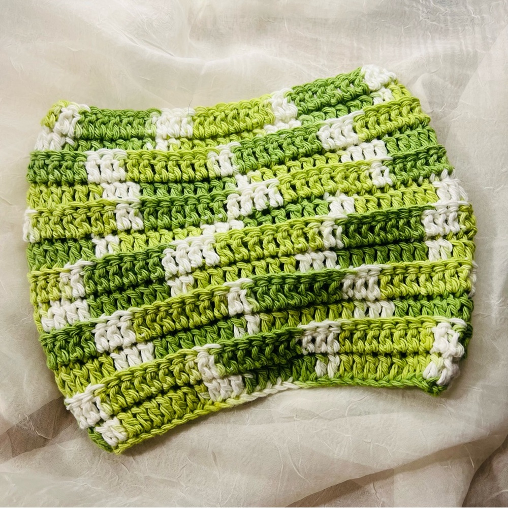 Crochet Headband, Head Wrap, Ear Warmer - Green & White - Picture 2 of 2